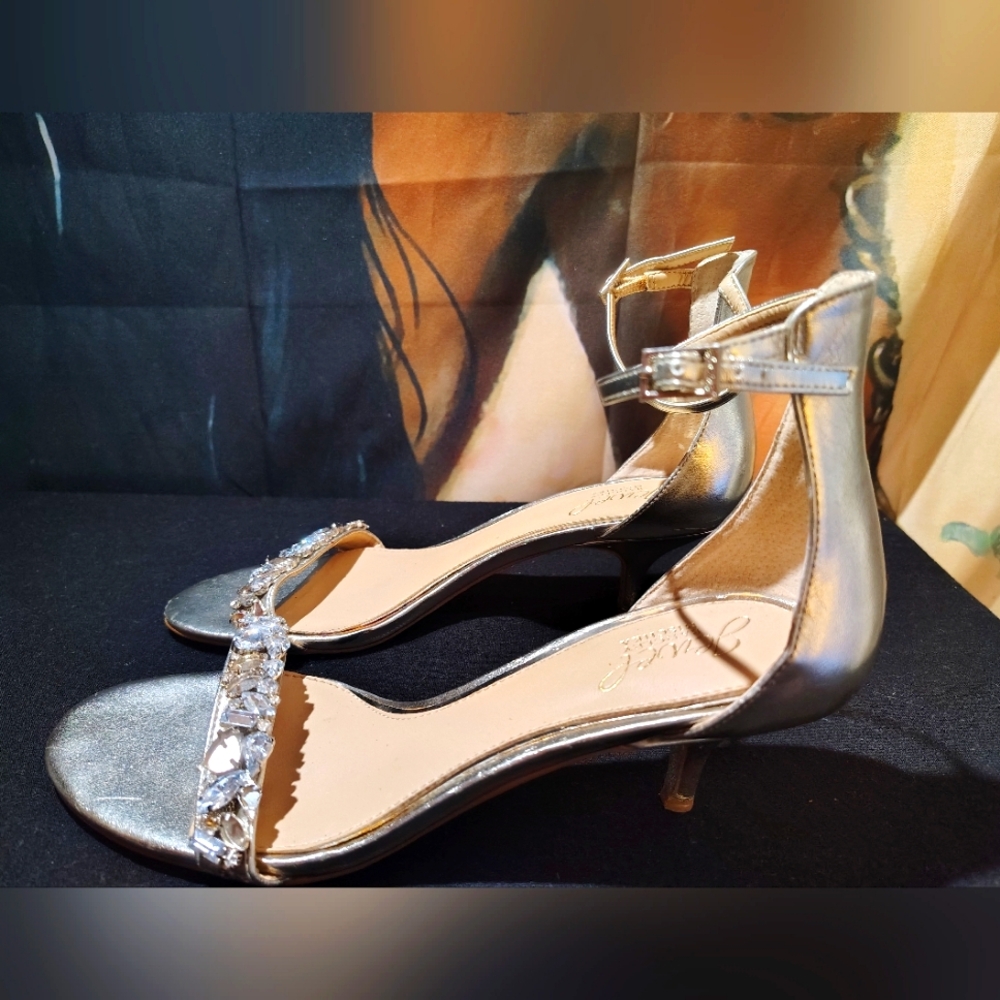 Jewel Badgley Mischka Silver Heels with Crystal Embellishments